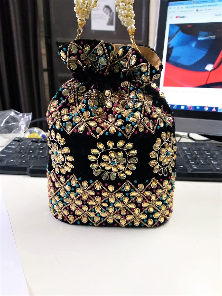 Black potli bag wedding gift handmade unique purse embroidered Etsy