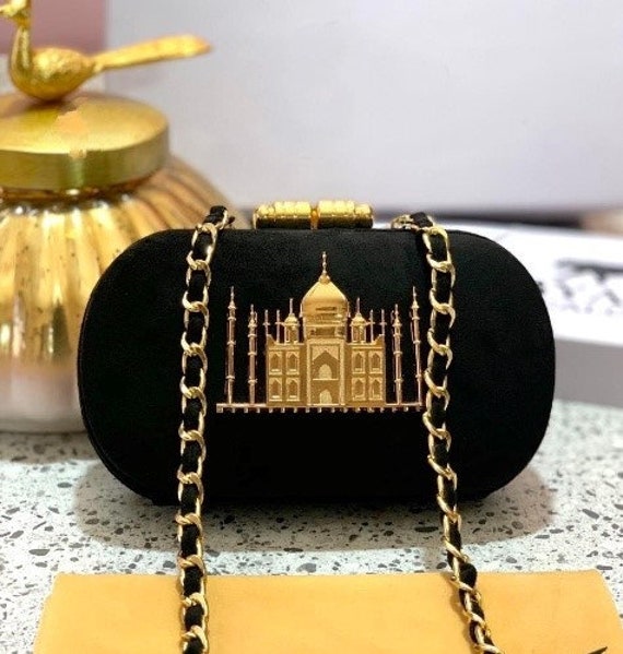 Indian Designer Sabyasachi Inspired Clutch Bag with Golden Tiger Logo for Bridesmaid Wedding Day Bridesmaid Gift Bridal Gift Tiger Clutch
