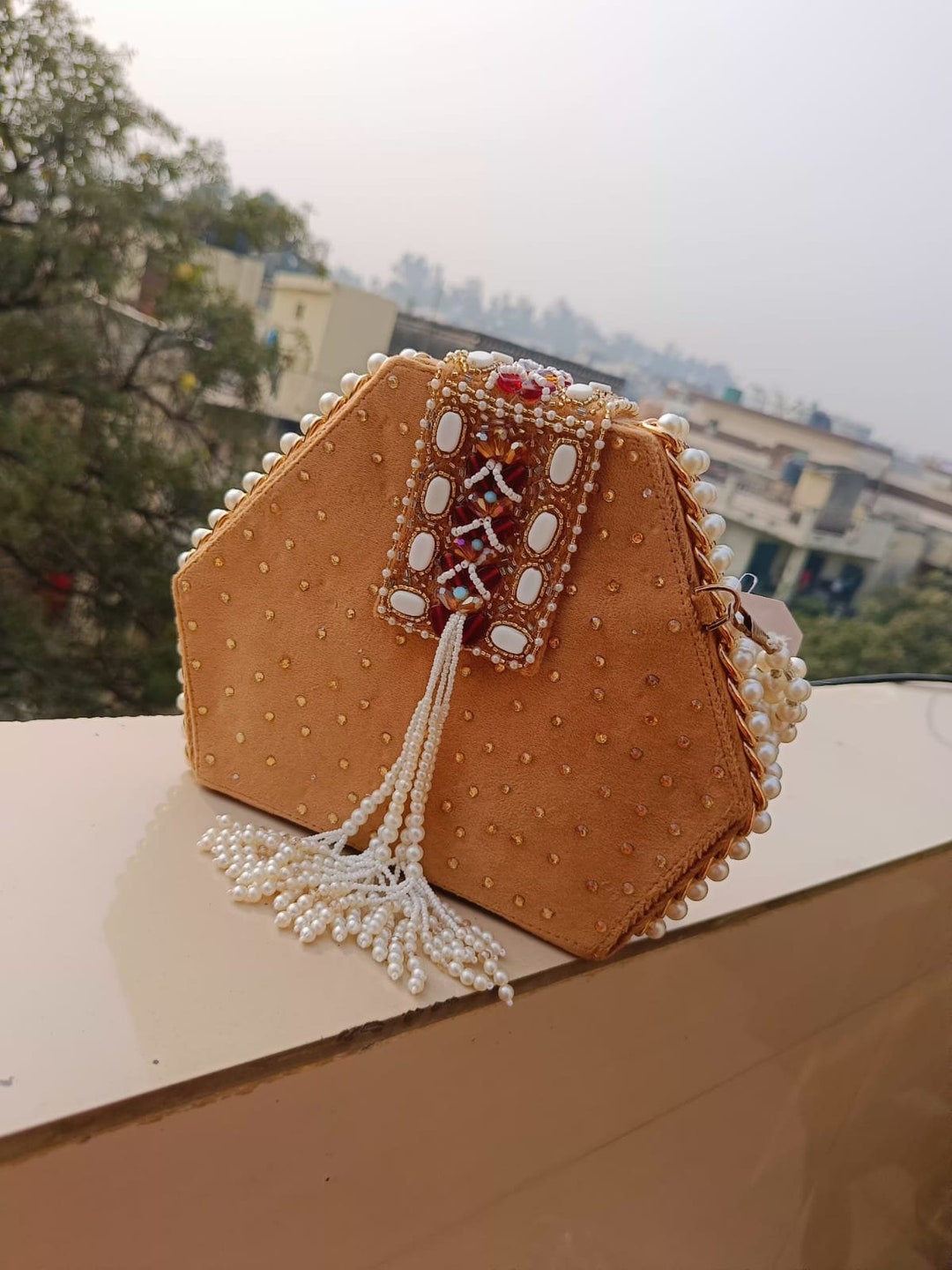 Diamond Shape Bridal Clutch Party Wear Clutch Bag Wedding Gift Handmade