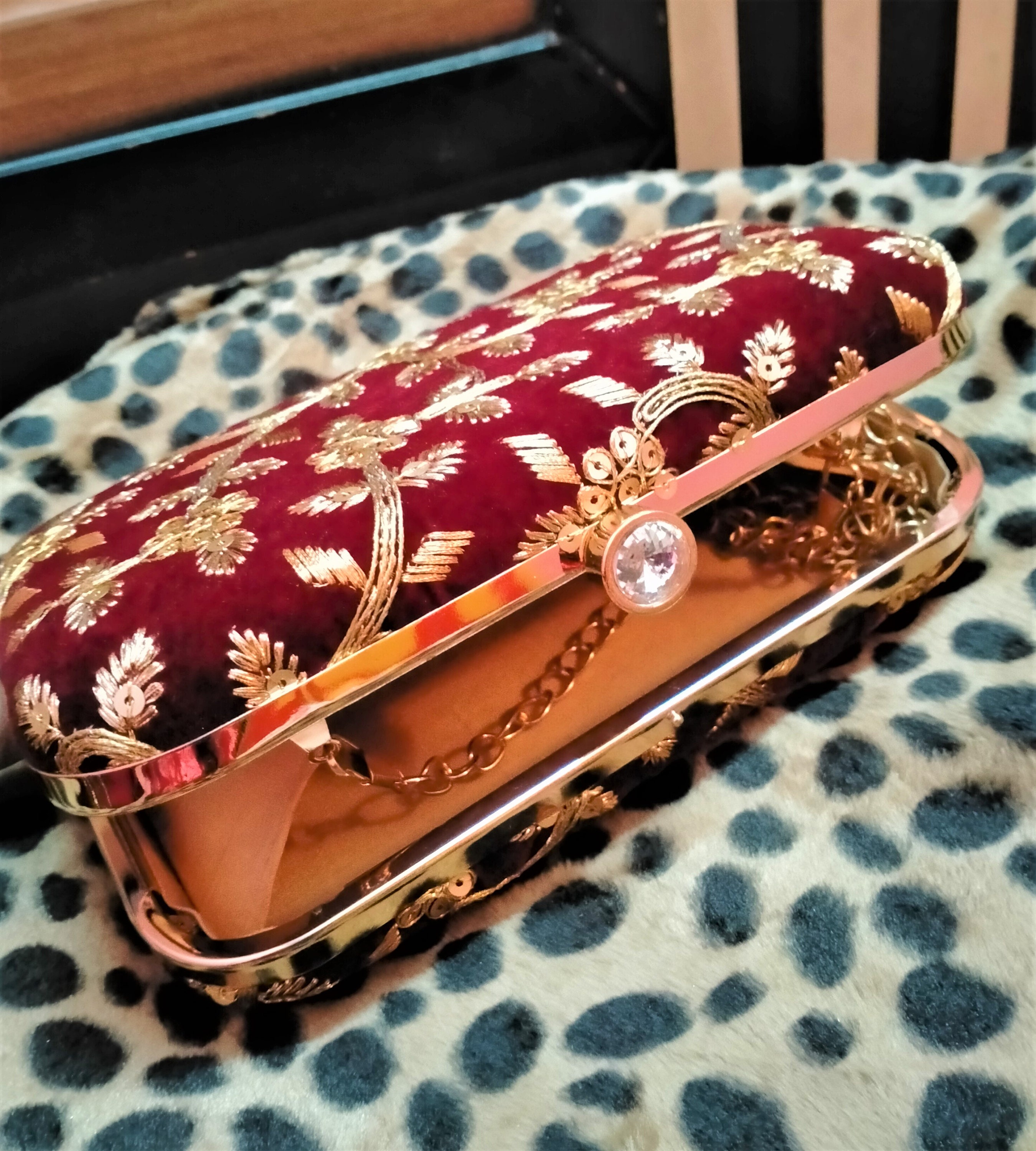 Clutch bag maroon with golden flower embroidery purse with | Etsy