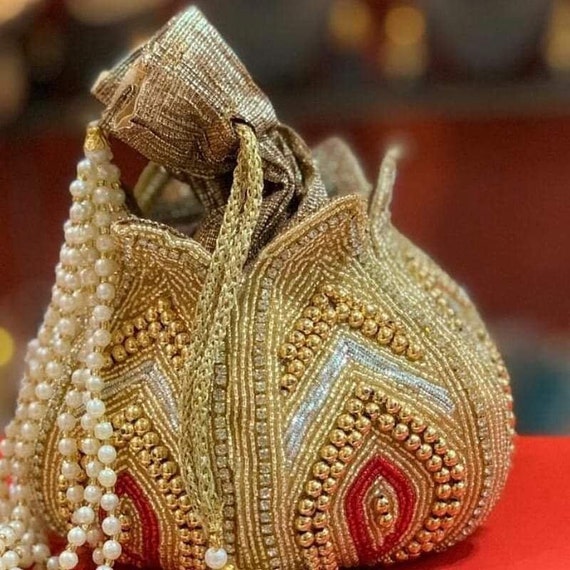 Gold Potli Bag Wedding Gift Handmade Unique Purse Embroidered