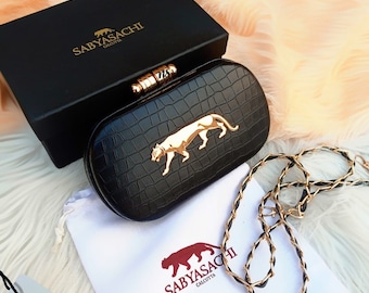 sabyasachi inspired Fully covered frame croco leather clutch box wedding gift handmade box bridesmaid gift bridal  gift tiger clutch