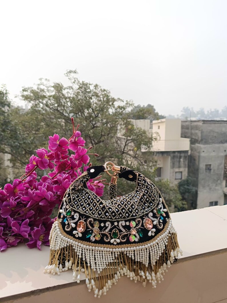 Black Bridal Clutch Potli Bag Party Wear Clutch Bag Wedding Gift