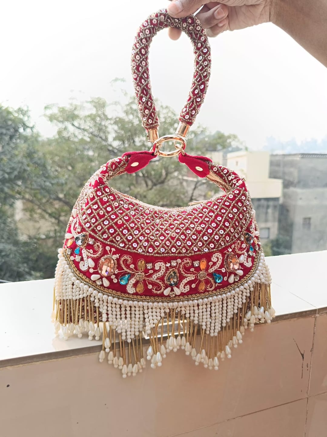 Red Bridal Clutch Potli Bag Party Wear Clutch Bag Wedding Gift Handmade