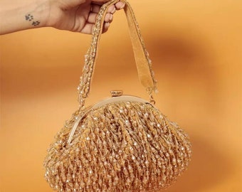 Pochette en cristal de créateur, demi-cadre en perles, cadeau de mariage brodé à la main, boîte indienne, sac à main, boîte-cadeau de demoiselle d'honneur, douche nuptiale