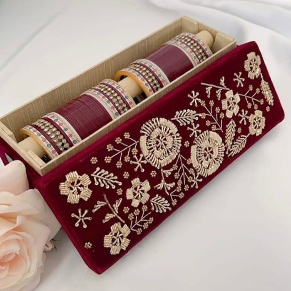 Maroon zardozi bangle box chooda box engagement gift box trousseau box personalized gift bridesmaid gift for her anniversary gift jewelrybox