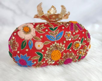 Thread Embroidery oval Clutches handmade embroidered indian box bridal handbag engagement gift bridesmaid gift bridal shower gift