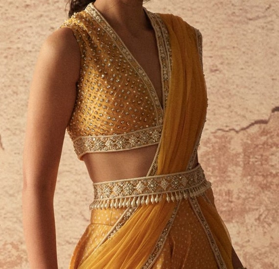 Yellow beaded waist belt saree belt wedding waist belt waist beads