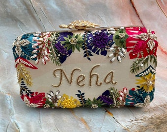 personalized zardozi clutch box wedding gift handmade indian box bridal handbag engagement gift box bridesmaid gifts bridal shower gift