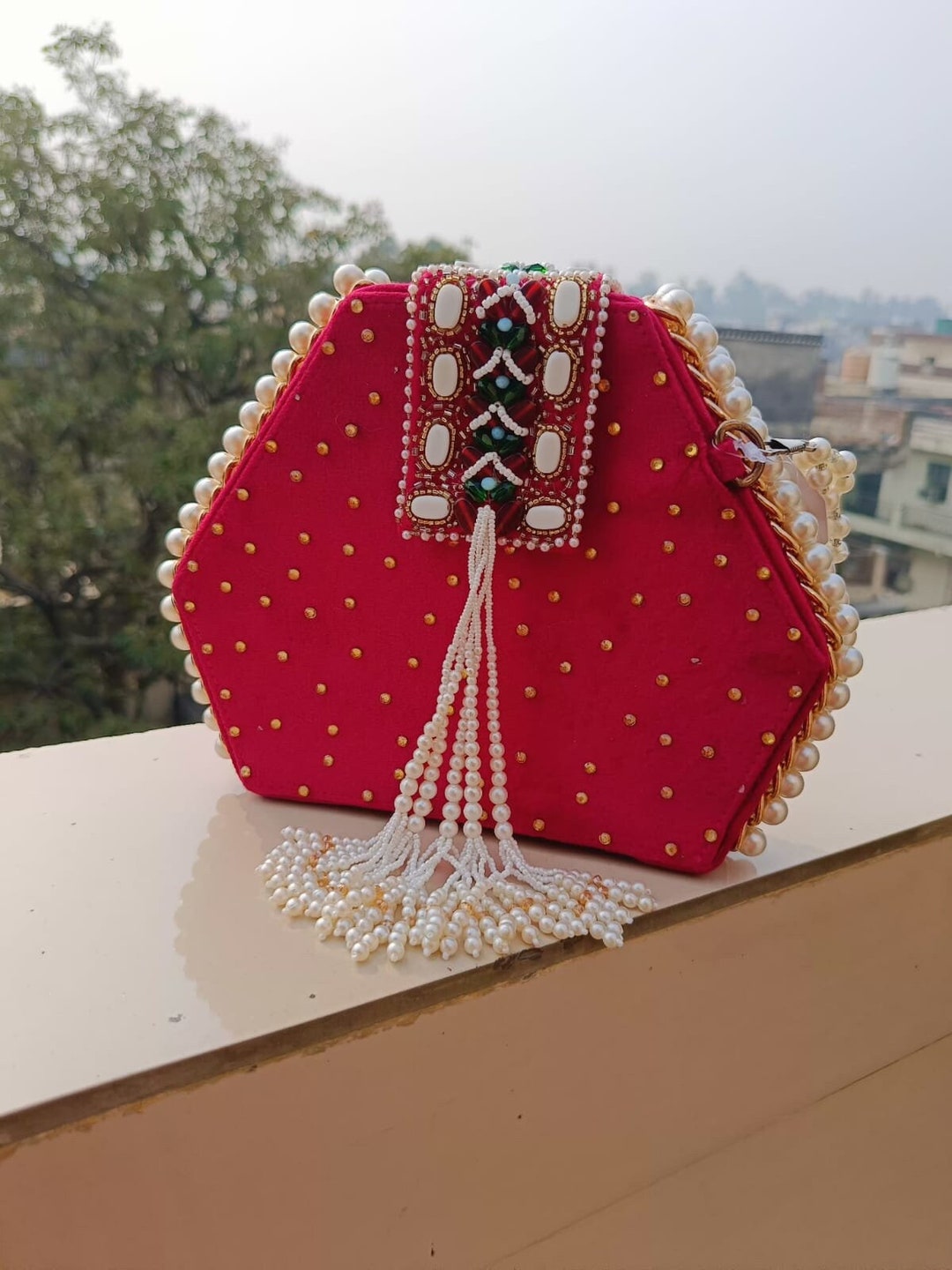 Diamond Shape Bridal Clutch Party Wear Clutch Bag Wedding Gift Handmade