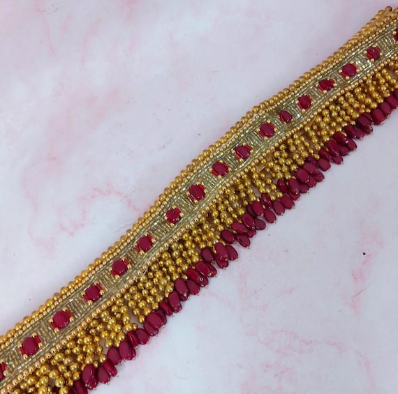 Red & gold beaded waist belt saree belt wedding waist belt waist beads  bridal belt engagement gifts sash bridal shower gift gift for her