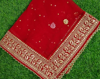 DBfashionvilla pesents Red Bridal Dupatta indian  wedding Dupatta  wedding gift for her wedding scraf  indian shadi bridal accessories