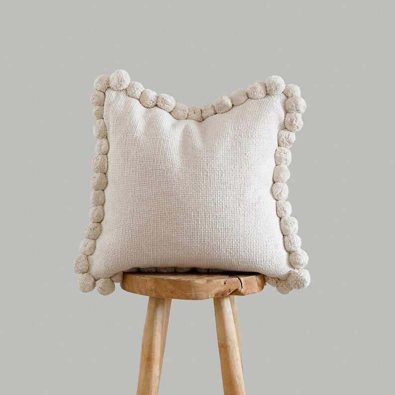 Handmade Woven natural ivory Throw Pillow Cover in 20x20 inches Add a Touch of Boho Style to Your Home image 1