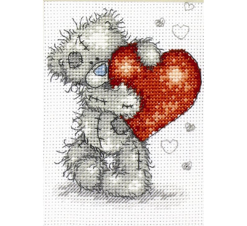 Teddy Bear Cross Stitch Kit Counted Cross Stitch Kit Love Embroidery Pattern Teddy Cross Stitch /'Hearts/'