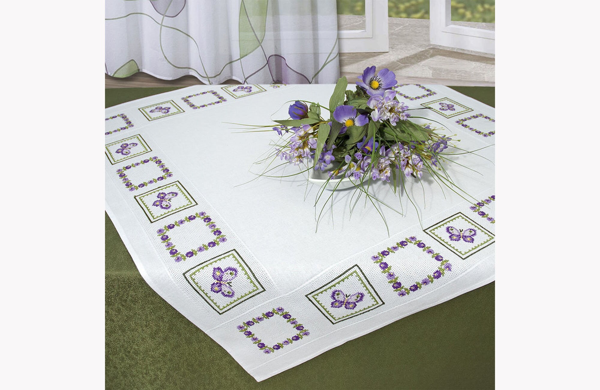 Tablecloth Embroidery Kit Flower Counted Cross Stitch Kit Etsy
