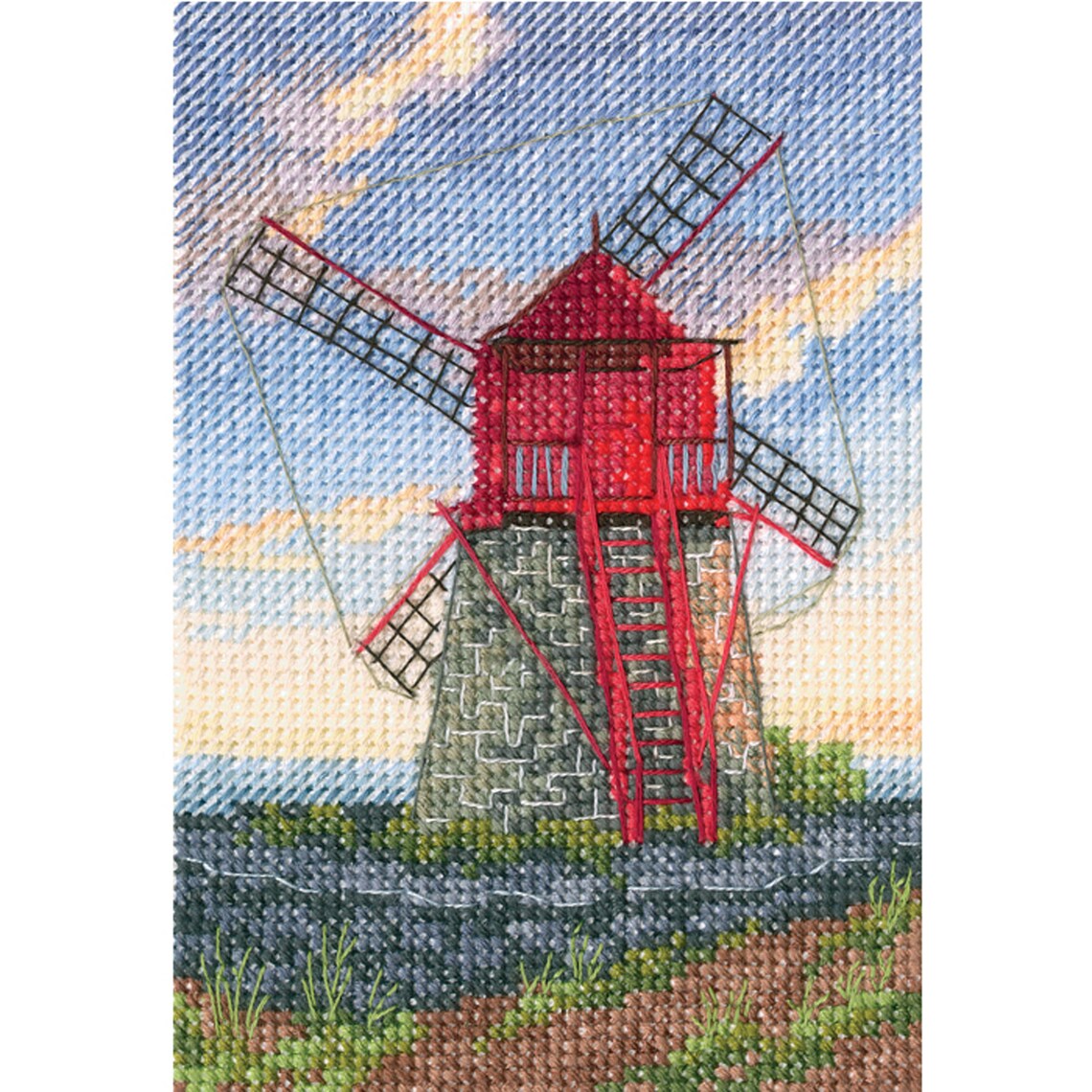 Windmill Cross Stitch Kit Mill Counted Cross Stitch Kit Small Etsy