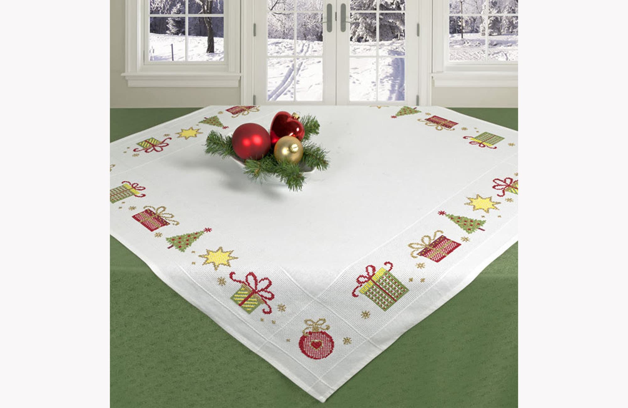 Tablecloth Embroidery Kit Christmas Counted Cross Stitch Kit | Etsy