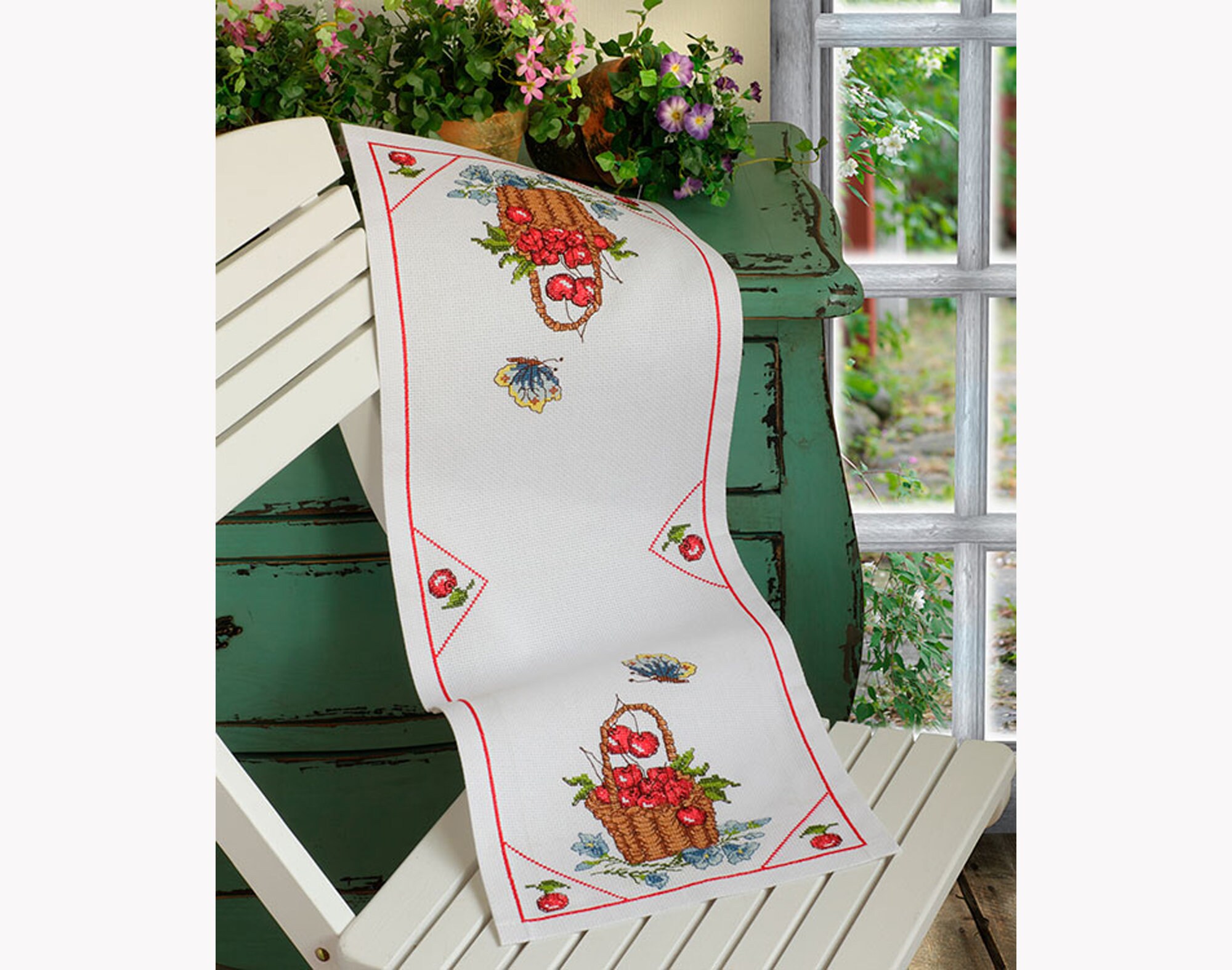 Table Runner Embroidery Kit Berry Counted Cross Stitch Kit Etsy