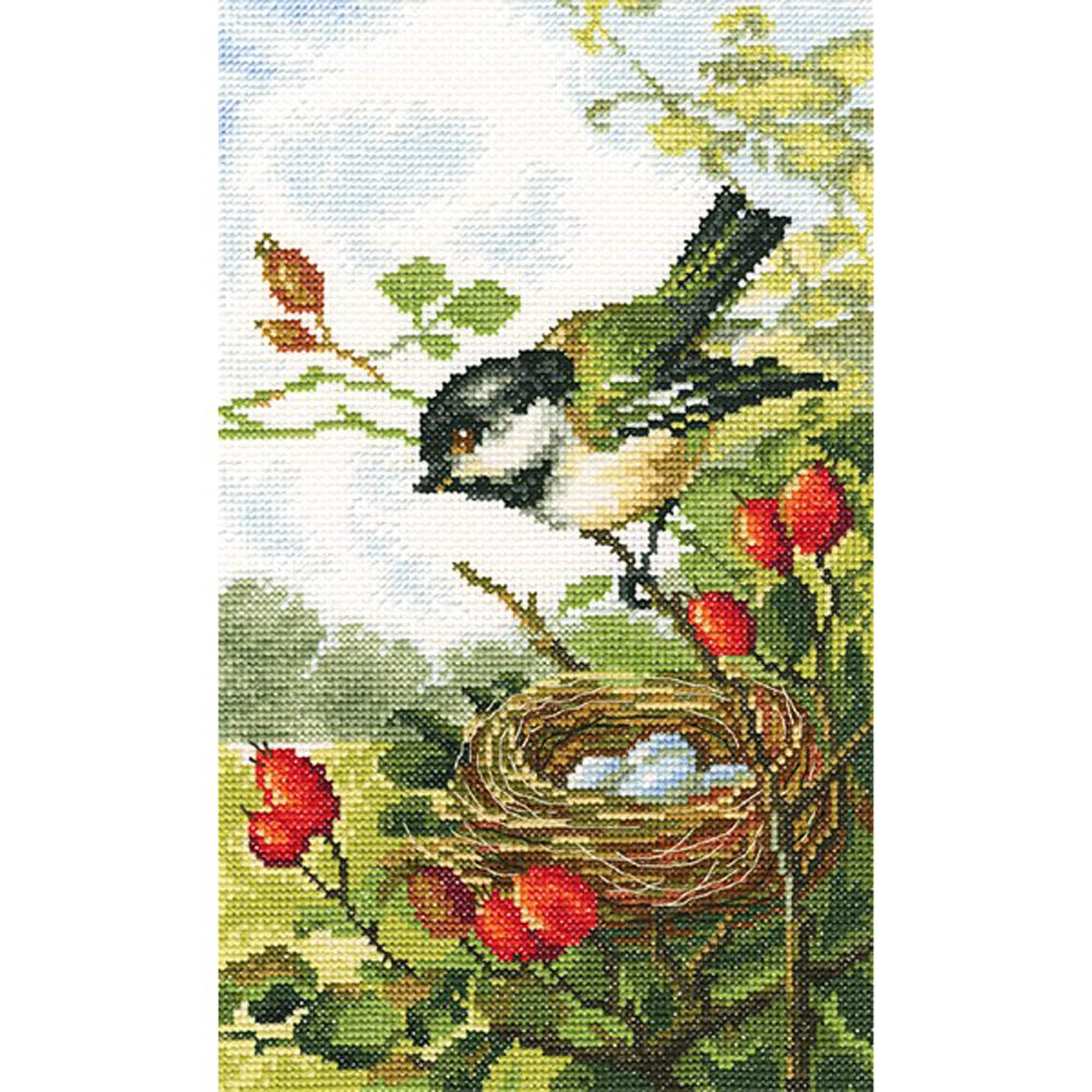 Chickadee Cross Stitch Kit Bird Counted Cross Stitch Kit Nest Etsy