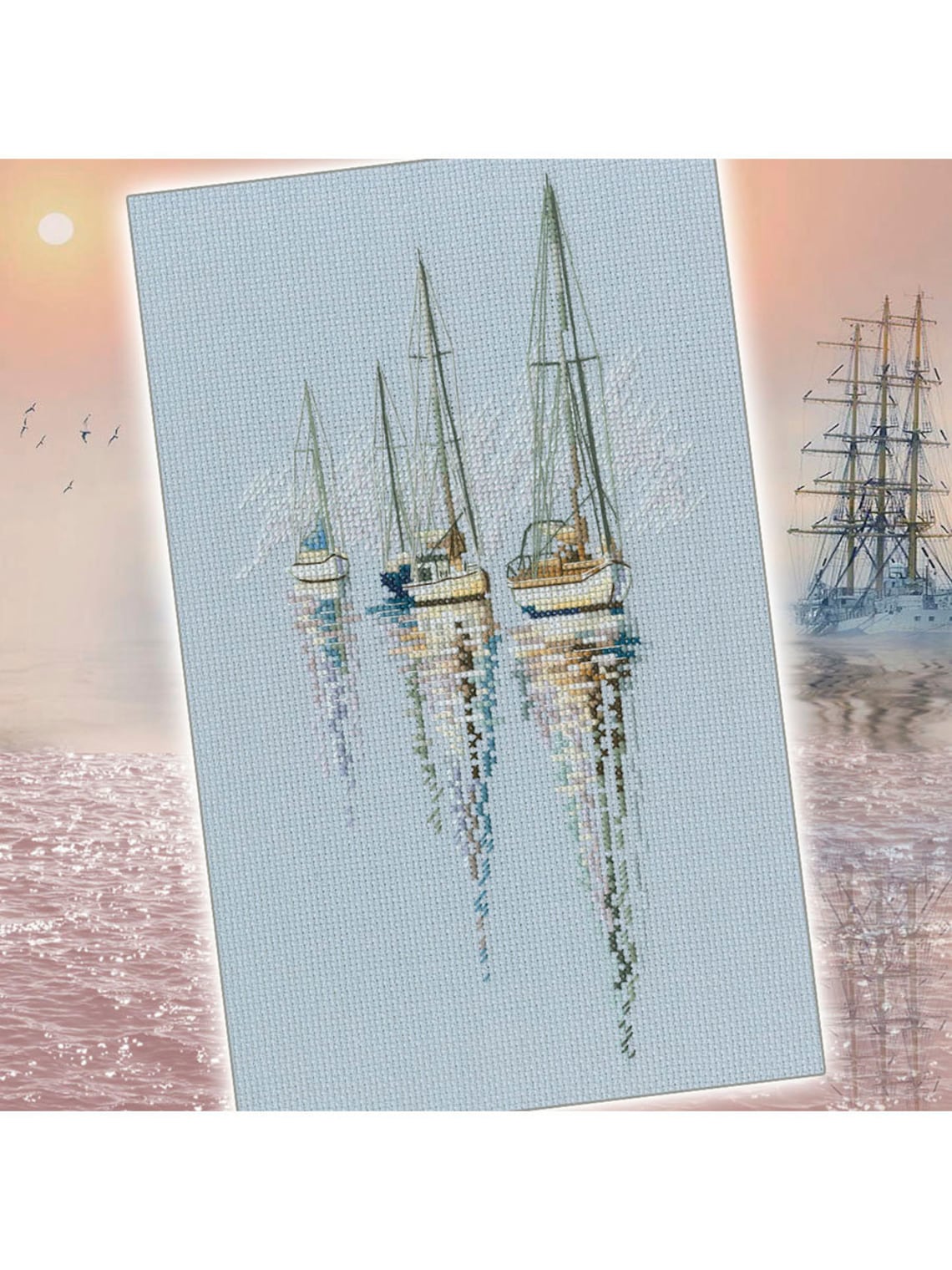 Sailboat Cross Stitch Kit Seascape Embroidery Pattern Nautical | Etsy