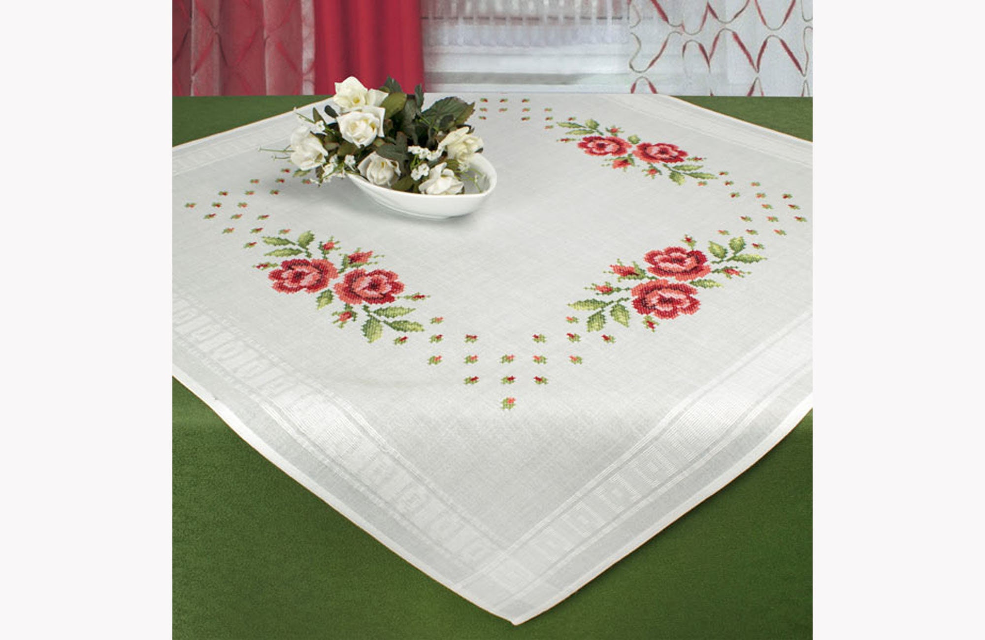Tablecloth Embroidery Kit Rose Counted Cross Stitch Kit Flower Etsy