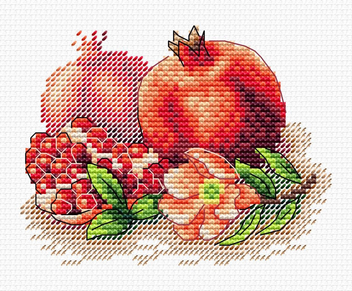 Pomegranate cross stitch kit botanical embroidery pattern  etsy
