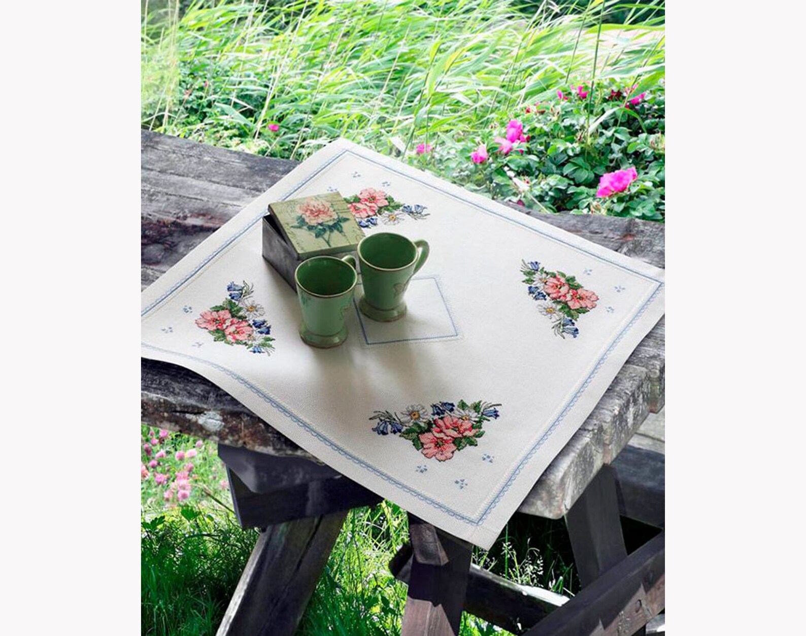 Tablecloth Embroidery Kit Flower Counted Cross Stitch Kit Etsy