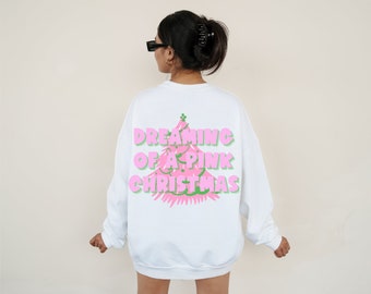 pink christmas sweatshirt, trendy christmas sweatshirt, pink christmas, tree sweatshirt, christmas pajama