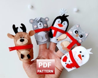 Felt puppet pattern Finger puppets pattern Christmas Puppet theater Pdf Sewing pattern and tuttorial Bear Deer Owl Penguin Snowman pattern