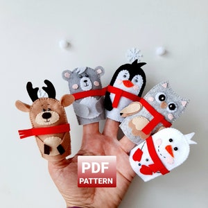 Felt puppet pattern Finger puppets pattern Christmas Puppet theater Pdf Sewing pattern and tuttorial Bear Deer Owl Penguin Snowman pattern