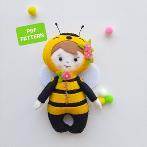 Bee plush pattern Bee sewing pattern pdf Felt doll pattern Bee stuffed animal sewing tutorial