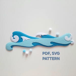 Blue wave pattern felt PDF SVG sewing patterns download Ocean wave ornament DIY plush pattern Sea nautical nursery decor