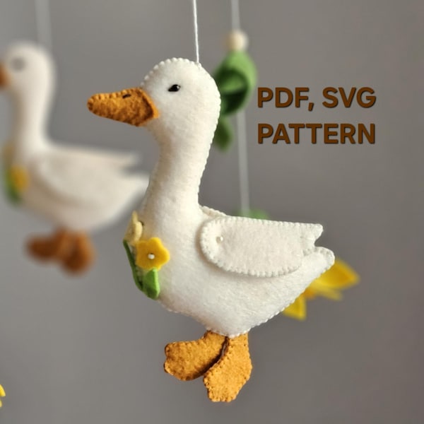 Patrón PDF SVG de fieltro de ganso, adorno de animales de granja de peluche DIY, tutorial de costura de pájaros