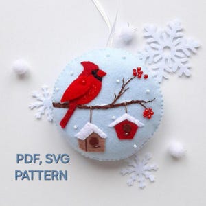 Red Cardinal Ornament PDF, SVG-Muster, Filz Weihnachtsspielzeug Nähanleitung, Geschenk Kardinäle PDF, Vogel einfaches Schnittmuster