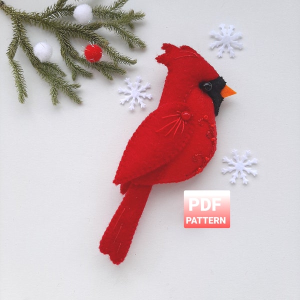 Red Cardinal winter decor Cardinal ornament pattern pdf Cardinal sewing tutorial  Felt bird easy pdf pattern Snow Bird pattern