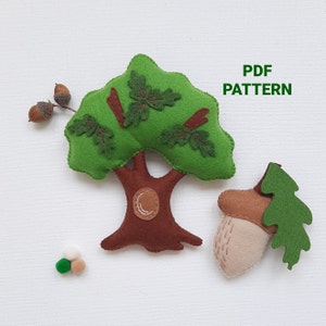 PDF Oak and Acorn PATTERN, Felt ornament, Woodland sewing pattern, baby mobile woodland