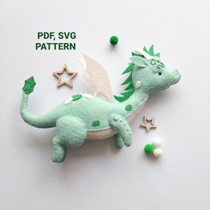 PDF de dragón, patrón SVG, tutorial de costura de dragón en fieltro, adorno de anime de peluche DIY, móvil de cuna para bebé