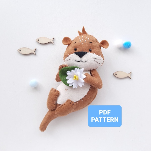 Otter pattern felt sewing Otter ornament DIY plush PDF SVG pattern Otter stuffed animal sewing tutorial Baby crib mobile toy