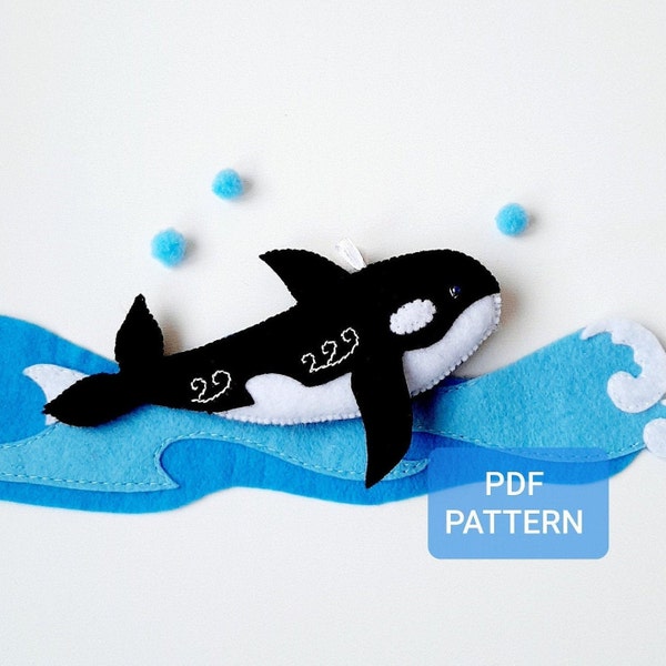 Felt Orca pattern Killer whale PDF pattern Easy Orca stuffed animal pattern Orca toy sewing tutorials Sea creatures garland DIY ornament