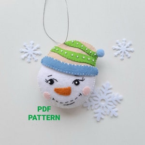 Modello di cucito pupazzo di neve/Pupazzo di neve in feltro Ornamento di Natale PDF/Decorazioni per l&#39;albero di Natale fai da te/Download immediato