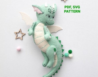 Dragon PDF, SVG pattern,  Dragon felt sewing tutorial, Anime ornament DIY plush, Baby crib mobile toy