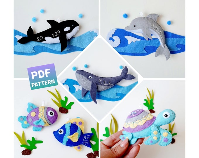 Ocean Animals Sewing Pattern PDF and SVG. Felt Sea Animal Toys Easy ...