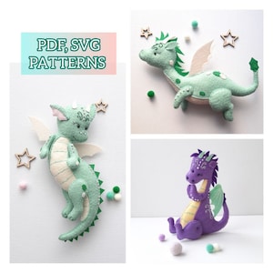 Dragon felt PDF, SVG pattern, Anime ornament DIY plush, Dragon felt sewing tutorial, Baby crib mobile toy