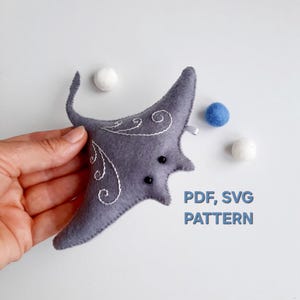 Stingray felt pattern,  Manta ray PDF SVG pattern, Sea animal  pattern, Plush ray DIY
