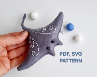 Stingray felt pattern,  Manta ray PDF SVG pattern, Sea animal  pattern, Plush ray DIY