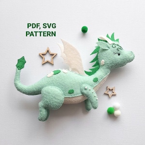 Dragon PDF, SVG pattern,  Dragon felt sewing tutorial, Anime ornament DIY plush, Baby crib mobile toy