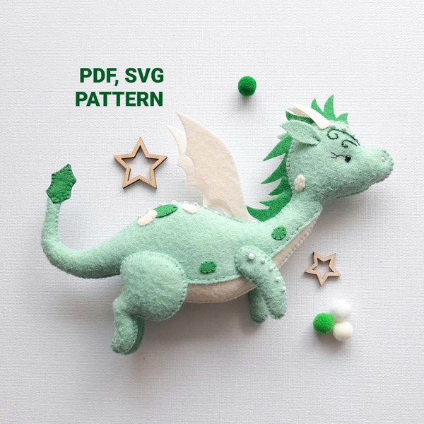 Dragon PDF, patron SVG, tutoriel de couture en feutre de dragon, peluche DIY ornement anime, jouet mobile pour lit de bébé