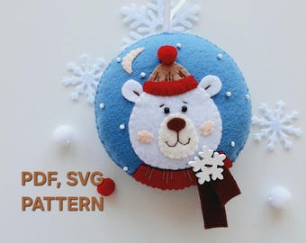 Filz-Nähvorlage für einen Bären, DIY-Anleitung für winterliche Baumdekoration, einfache Weihnachtsschmuck-Vorlage (PDF/SVG)