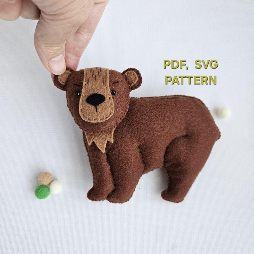 Bear Felt Sewing Pattern DIY, Forest Animal PDF SVG Pattern, Bear Toy ...