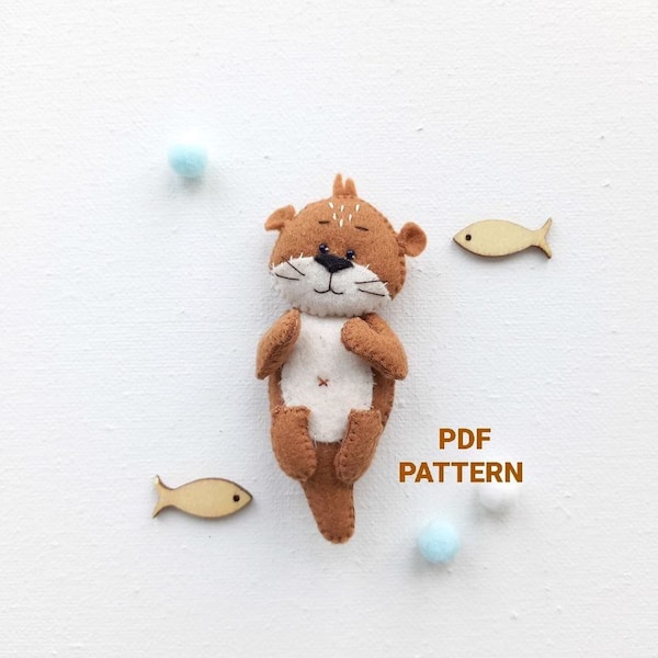 Baby Otter felt sewing pattern, Sea Otter ornament DIY, Baby crib mobile nursery decor PDF SVG pattern Otter stuffed animal Digital download